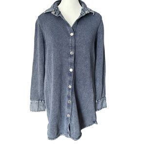 PBJ Blues Denim Knit Snap Tunic Cardigan Sweater Jacket Size Medium